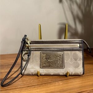 Coach Poppy Gold Bronze Khaki Wristlet Wallet
